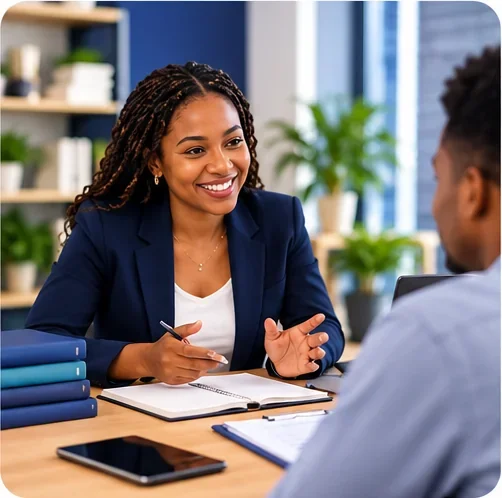 Career consultation and interview preparation with a professional handshake