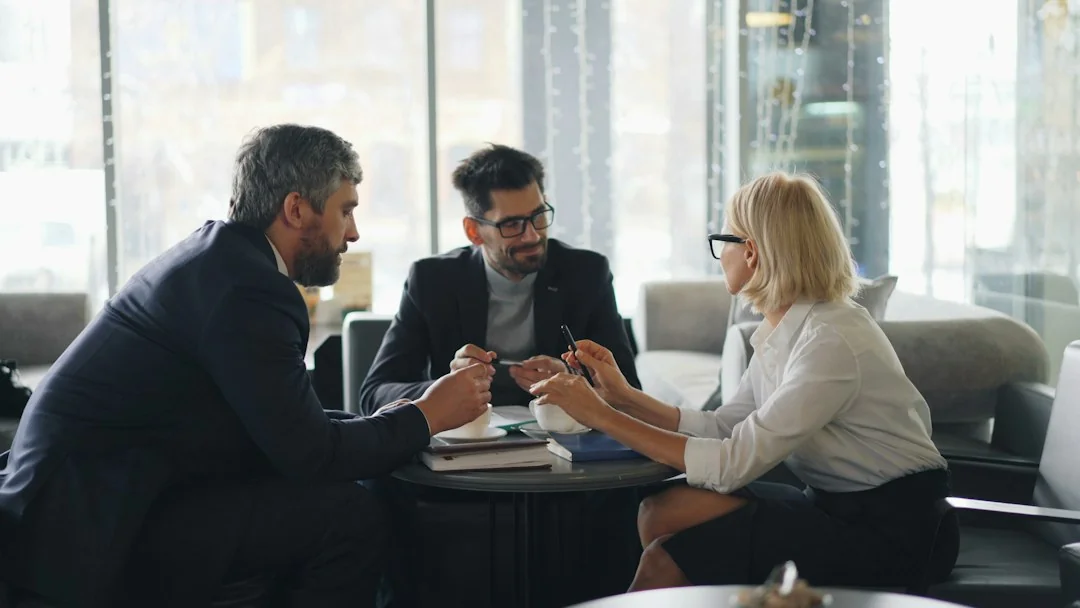 Business owner reviewing a professional business profile document